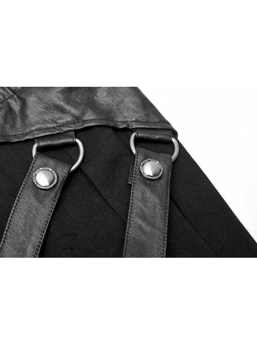Black Punk Twill Woven Fabric Drawstring Pocket Design Removable Half Skirt