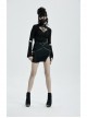 Black Punk Belt Buttonhole Decoration Pinstripe Stretch Weaved Fabric Tight Half Skirt