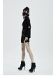 Black Punk Belt Buttonhole Decoration Pinstripe Stretch Weaved Fabric Tight Half Skirt