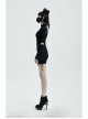 Black Punk Belt Buttonhole Decoration Pinstripe Stretch Weaved Fabric Tight Half Skirt