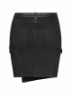 Black Punk Belt Buttonhole Decoration Pinstripe Stretch Weaved Fabric Tight Half Skirt