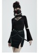 Black Punk Belt Buttonhole Decoration Pinstripe Stretch Weaved Fabric Tight Half Skirt