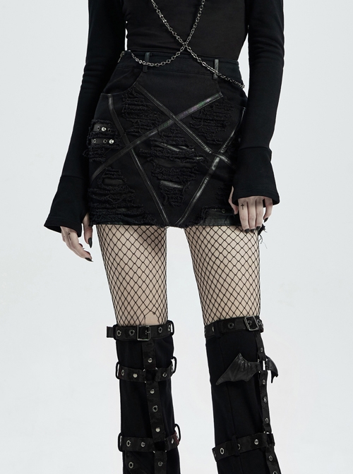 Gothic Twill Woven Fabric Five-Pointed Star Print Pattern Metal Nail Decoration Decadent Women'S Skirt