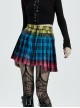 Punk Color Plaid Fabric Front Zipper Design Belt Studs Decoration Plaid Half Skirt
