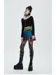 Punk Color Plaid Fabric Front Zipper Design Belt Studs Decoration Plaid Half Skirt