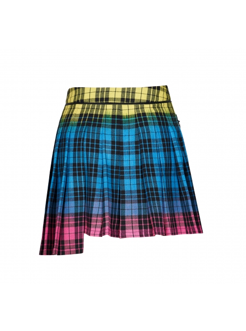 Punk Color Plaid Fabric Front Zipper Design Belt Studs Decoration Plaid Half Skirt