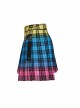 Punk Color Plaid Fabric Front Zipper Design Belt Studs Decoration Plaid Half Skirt