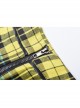 Punk Color Plaid Fabric Front Zipper Design Belt Studs Decoration Plaid Half Skirt