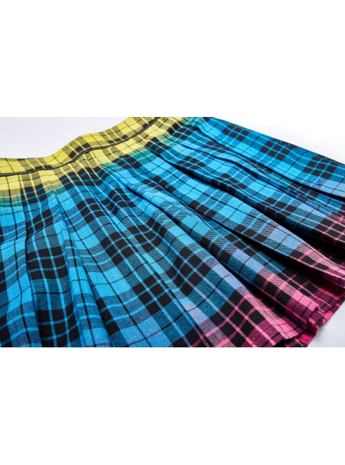 Punk Color Plaid Fabric Front Zipper Design Belt Studs Decoration Plaid Half Skirt
