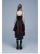 Punk Pink Blue Plaid Tie Rope Design Buttonhole Lace Trim On Hem Dress