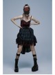 Punk Pink Blue Plaid Tie Rope Design Buttonhole Lace Trim On Hem Dress