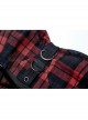 Punk Pink Blue Plaid Tie Rope Design Buttonhole Lace Trim On Hem Dress