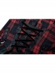 Punk Pink Blue Plaid Tie Rope Design Buttonhole Lace Trim On Hem Dress