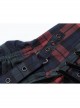 Punk Pink Blue Plaid Tie Rope Design Buttonhole Lace Trim On Hem Dress