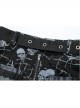 Goth Cotton Stretch Removable Belt Skull Pattern Print Decoration Skirt