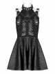 Goth Knitting And Mesh Stitching Metal Belt Decoration Skirt Print Pattern Sexy Cut Dress