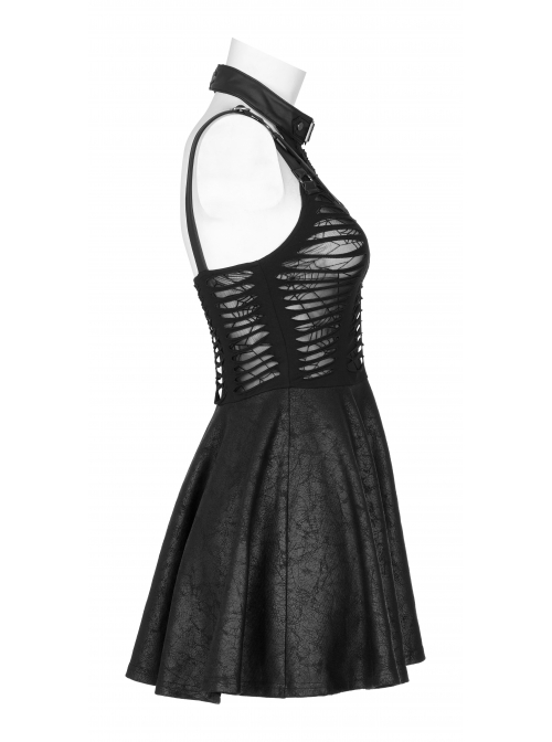 Goth Knitting And Mesh Stitching Metal Belt Decoration Skirt Print Pattern Sexy Cut Dress