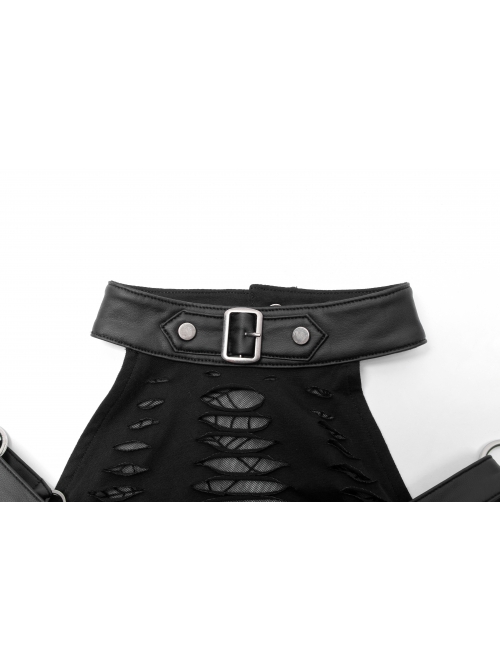 Goth Knitting And Mesh Stitching Metal Belt Decoration Skirt Print Pattern Sexy Cut Dress