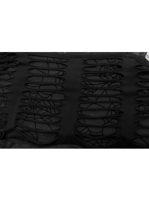 Goth Knitting And Mesh Stitching Metal Belt Decoration Skirt Print Pattern Sexy Cut Dress