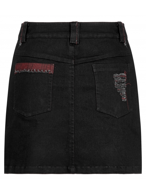 Gothic Denim Fabric Buttonhole Decorative Belt Worn-Out And Decadent Skirt