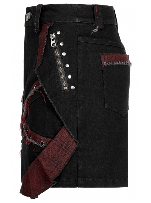 Gothic Denim Fabric Buttonhole Decorative Belt Worn-Out And Decadent Skirt