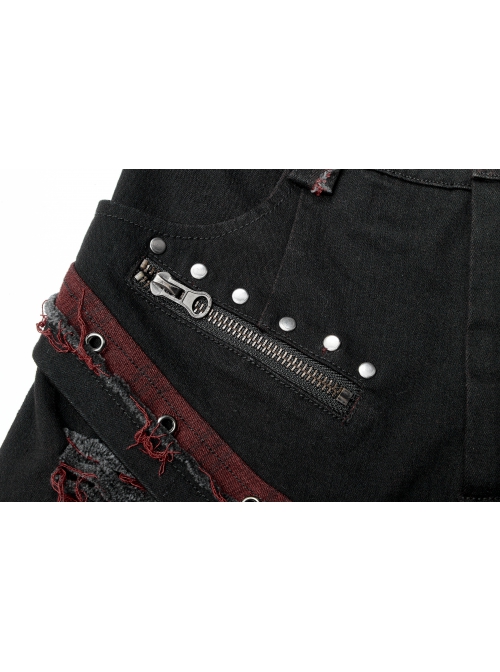 Gothic Denim Fabric Buttonhole Decorative Belt Worn-Out And Decadent Skirt