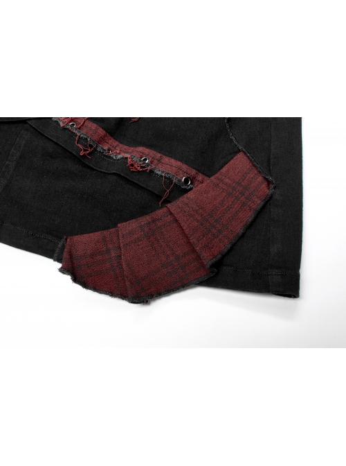 Gothic Denim Fabric Buttonhole Decorative Belt Worn-Out And Decadent Skirt