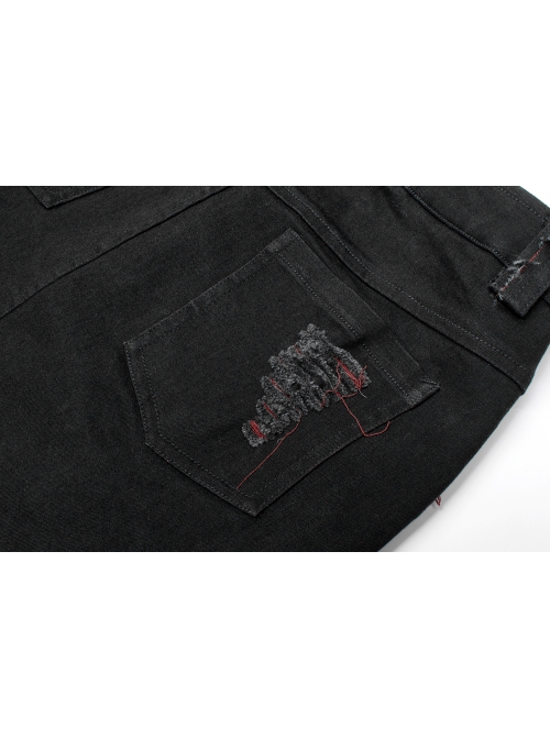 Gothic Denim Fabric Buttonhole Decorative Belt Worn-Out And Decadent Skirt