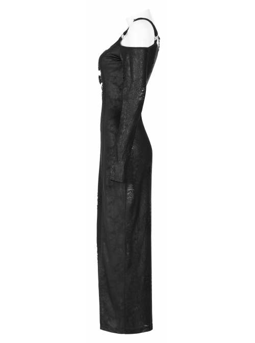 Gothic Off-Shoulder Design Python Pattern Hardware Decoration Sexy Split Dress