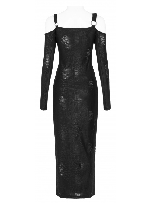 Gothic Off-Shoulder Design Python Pattern Hardware Decoration Sexy Split Dress