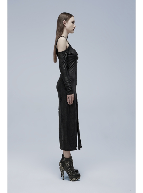 Gothic Off-Shoulder Design Python Pattern Hardware Decoration Sexy Split Dress