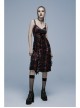 Gothic Velvet Plaid Dark Red Folds Drawstring Slit Design Slip Dress