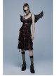 Gothic Velvet Plaid Dark Red Folds Drawstring Slit Design Slip Dress