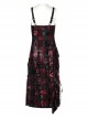 Gothic Velvet Plaid Dark Red Folds Drawstring Slit Design Slip Dress