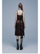 Gothic Velvet Plaid Dark Red Folds Drawstring Slit Design Slip Dress