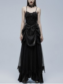 Gorgeous Gothic Stretch Printed Velvet Bat Embroidery Decoration Adjustable Drawstring On The Pleated Skirt Wedding Dress