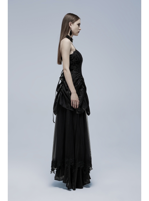 Gorgeous Gothic Stretch Printed Velvet Bat Embroidery Decoration Adjustable Drawstring On The Pleated Skirt Wedding Dress