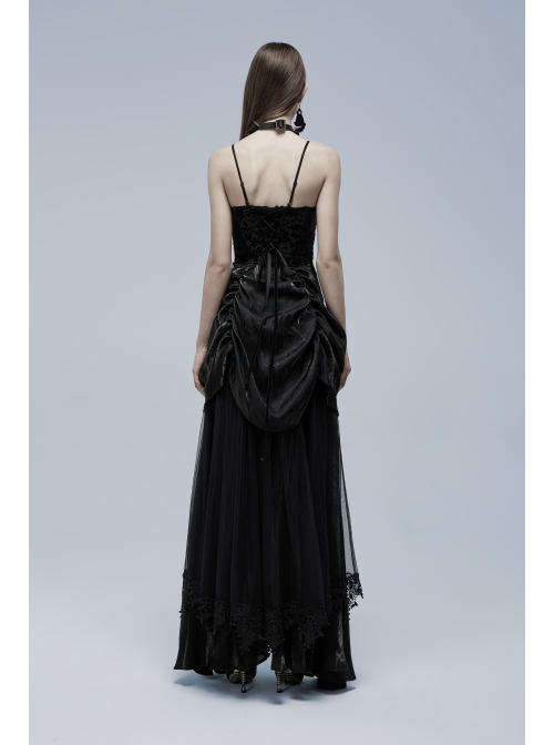 Gorgeous Gothic Stretch Printed Velvet Bat Embroidery Decoration Adjustable Drawstring On The Pleated Skirt Wedding Dress