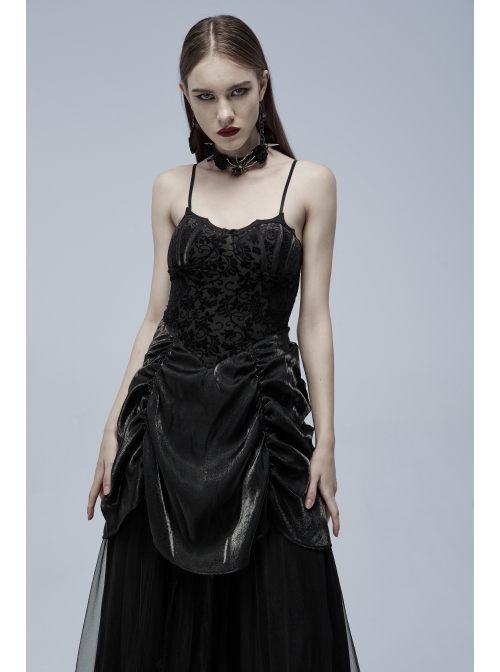 Gorgeous Gothic Stretch Printed Velvet Bat Embroidery Decoration Adjustable Drawstring On The Pleated Skirt Wedding Dress
