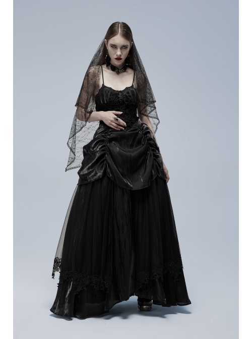 Gorgeous Gothic Stretch Printed Velvet Bat Embroidery Decoration Adjustable Drawstring On The Pleated Skirt Wedding Dress