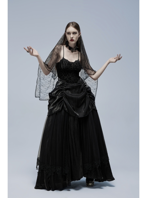 Gorgeous Gothic Stretch Printed Velvet Bat Embroidery Decoration Adjustable Drawstring On The Pleated Skirt Wedding Dress