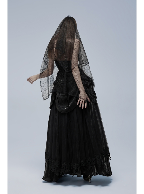 Gorgeous Gothic Stretch Printed Velvet Bat Embroidery Decoration Adjustable Drawstring On The Pleated Skirt Wedding Dress