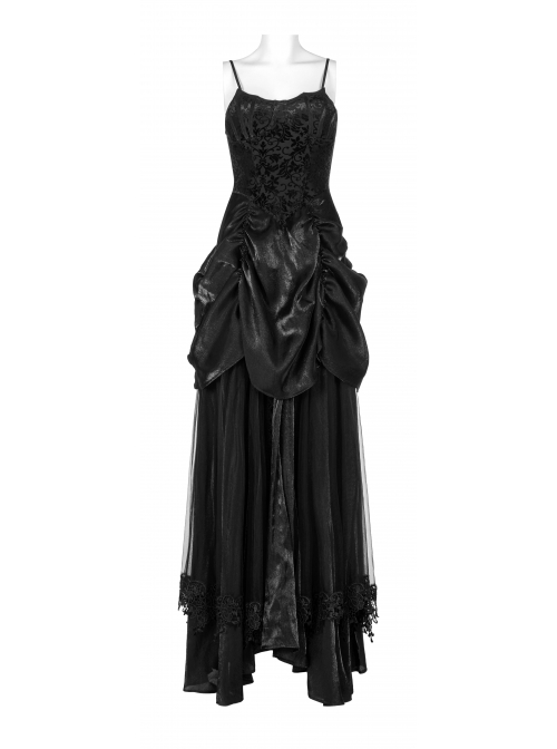 Gorgeous Gothic Stretch Printed Velvet Bat Embroidery Decoration Adjustable Drawstring On The Pleated Skirt Wedding Dress