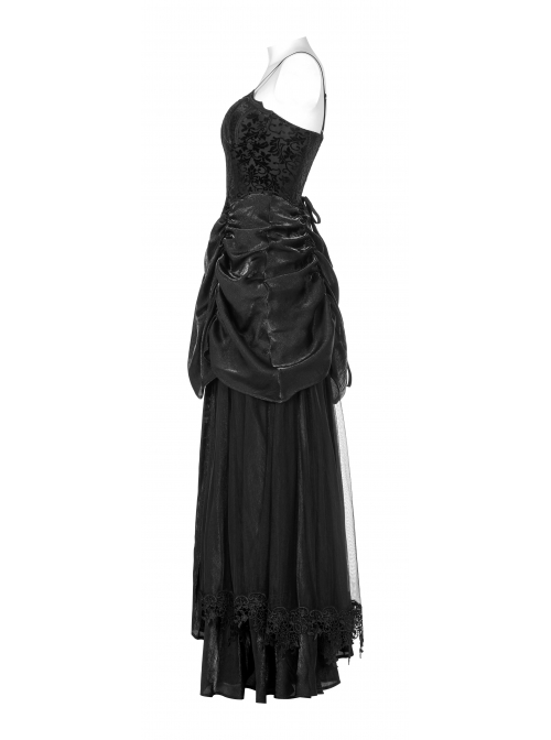 Gorgeous Gothic Stretch Printed Velvet Bat Embroidery Decoration Adjustable Drawstring On The Pleated Skirt Wedding Dress