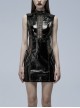 Black Gothic Lacquered Buttonhole Belt Decoration Patent Leather Hollowed Out Dress