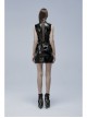 Black Gothic Lacquered Buttonhole Belt Decoration Patent Leather Hollowed Out Dress