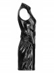Black Gothic Lacquered Buttonhole Belt Decoration Patent Leather Hollowed Out Dress