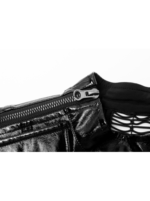Black Gothic Lacquered Buttonhole Belt Decoration Patent Leather Hollowed Out Dress