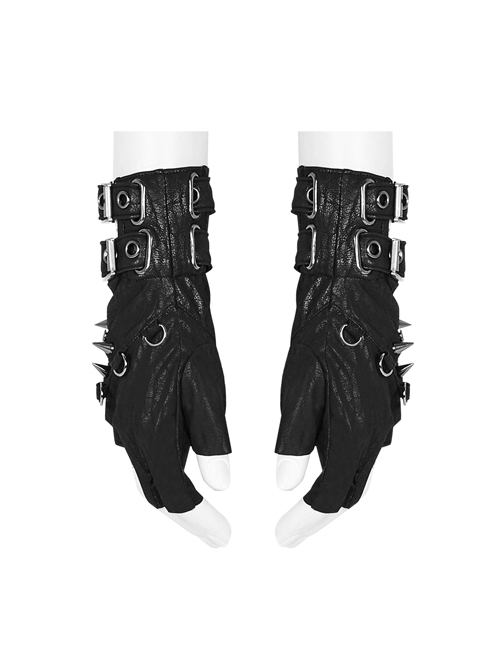 Metal Punk Pendant Decoration Half Hollow Adjustment Buckle Design Punk Gloves