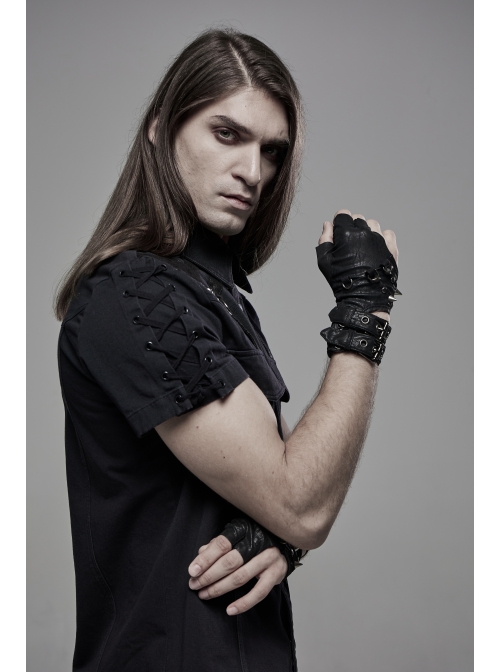 Metal Punk Pendant Decoration Half Hollow Adjustment Buckle Design Punk Gloves